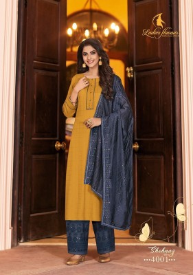 Ladies flavour by shehnaz vol 4 heavy reyon kurta palazzo with dupatta catalog at wholesale price readymade suit catalogs