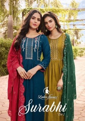 Ladies flavour by surbhi vol 2 heavy embroidery rayon kurti pant with dupatta at wholesale rate Ladies Flavour