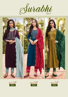 Ladies flavour by surbhi vol 2 heavy embroidery rayon kurti pant with dupatta at wholesale rate kurtis catalogs