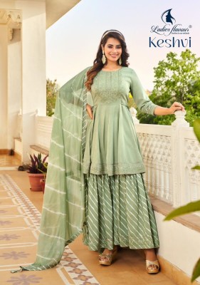 Ladies flavour lunch by keshvi Premium Festival leheriya Collection readymade sharara suit catalog at wholesale price pakistani suit catalogs