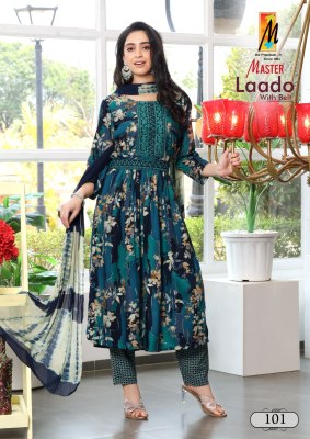 Ladoo Belt by Master fancy reyon foil printed kurti pant and dupatta catalogue at affordable rate  readymade suit catalogs