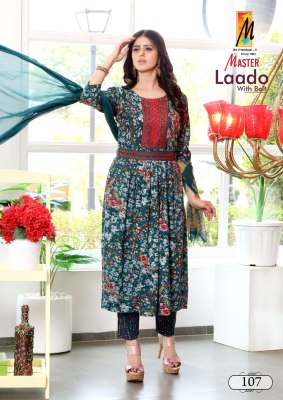 Ladoo Belt by Master fancy reyon foil printed kurti pant and dupatta catalogue at affordable rate  readymade suit catalogs