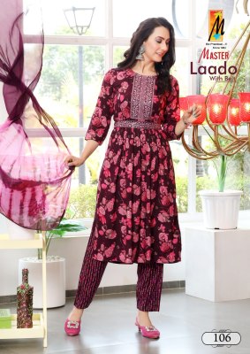 Ladoo Belt by Master fancy reyon foil printed kurti pant and dupatta catalogue at affordable rate  readymade suit catalogs