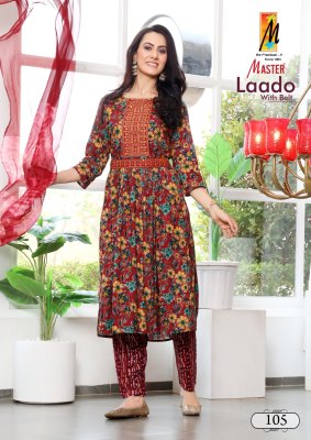 Ladoo Belt by Master fancy reyon foil printed kurti pant and dupatta catalogue at affordable rate  readymade suit catalogs