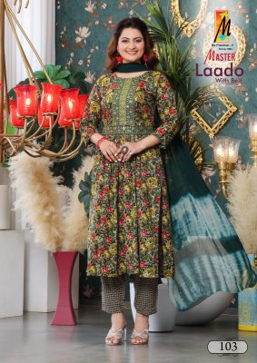 Ladoo Belt by Master fancy reyon foil printed kurti pant and dupatta catalogue at affordable rate  readymade suit catalogs