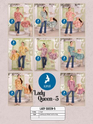 Lady Queen 5 by Kaya Capsual printed Fancy short top catalogue at affordable rate western wear catalogs