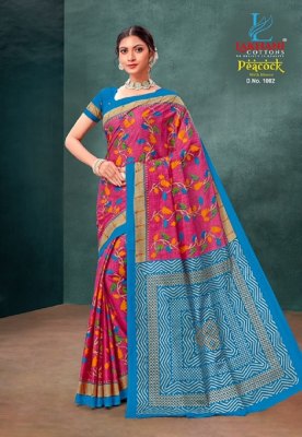 Lakhani by peacock blue pure cotton printed saree with blouse catalogue sarees catalogs