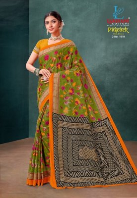 Lakhani by peacock blue pure cotton printed saree with blouse catalogue sarees catalogs