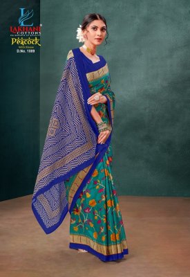 Lakhani by peacock blue pure cotton printed saree with blouse catalogue sarees catalogs