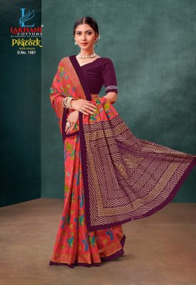 Lakhani by peacock blue pure cotton printed saree with blouse catalogue sarees catalogs