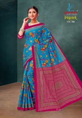 Lakhani by peacock blue pure cotton printed saree with blouse catalogue sarees catalogs