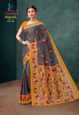 Lakhani by peacock blue pure cotton printed saree with blouse catalogue sarees catalogs