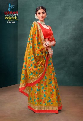 Lakhani by peacock blue pure cotton printed saree with blouse catalogue sarees catalogs