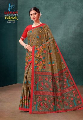 Lakhani by peacock blue pure cotton printed saree with blouse catalogue sarees catalogs