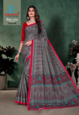 Lakhani presenting bitcoin printed cotton saree with blouse catlogue at wholesale price sarees catalogs