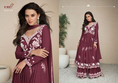 Lakhnavi vol 5 by Vamika Heavy Reyon thread embroidered flared top with palazzo suit catalogue at affordable rate  readymade suit catalogs