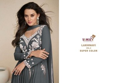 Lakhnavi vol 5 by Vamika Heavy Reyon thread embroidered flared top with palazzo suit catalogue at affordable rate  readymade suit catalogs