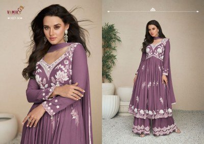 Lakhnavi vol 5 by Vamika Heavy Reyon thread embroidered flared top with palazzo suit catalogue at affordable rate  readymade suit catalogs