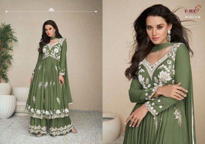 Lakhnavi vol 5 by Vamika Heavy Reyon thread embroidered flared top with palazzo suit catalogue at affordable rate  readymade suit catalogs