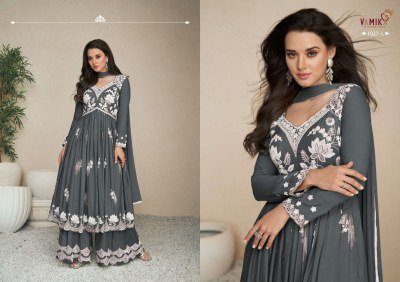 Lakhnavi vol 5 by Vamika Heavy Reyon thread embroidered flared top with palazzo suit catalogue at affordable rate  readymade suit catalogs