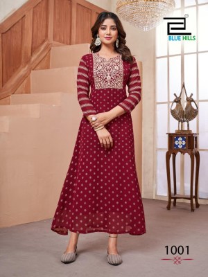 Lakme by Blue hills georgette foil printed kurti catlogue at affordable rate kurtis catalogs