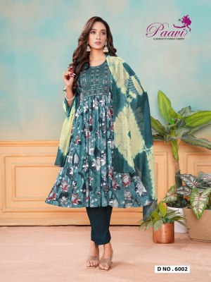 Lavya 2 by Paavi Heavy Rinkle reyon printed flared kurti pant and dupatta catalogue wholesale catalogs