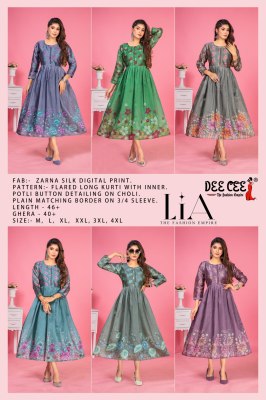 Lia by Deecee Zarna Silk Digital Printed Long Flared Potli Button Kurti collection at affordable rate kurtis catalogs