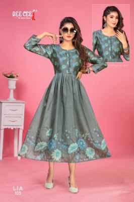 Lia by Deecee Zarna Silk Digital Printed Long Flared Potli Button Kurti collection at affordable rate kurtis catalogs