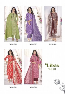 Libas vol 1 by Kundan Fancy Cotton Printed Heavy Neck Tie Work Fancy Kurti pant and dupatta catalogue at low price readymade suit catalogs