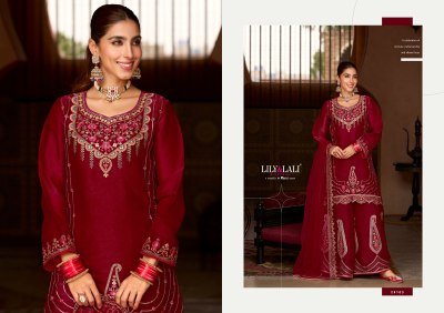 Lily And Lali Andorra Festival Collection Fancy Silk Kurti with Hand Embroidery Divider Palazzo And Net Cutwork Dupatta Wholesale kurtis catalogs