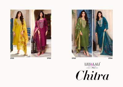 Lily And Lali Chitra Designer Suit Set  Fancy Viscose Silk with Mirror And Sleeve Work, Floral Dupatta Wholesale kurtis catalogs