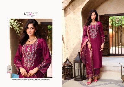Lily And Lali Chitra Designer Suit Set  Fancy Viscose Silk with Mirror And Sleeve Work, Floral Dupatta Wholesale kurtis catalogs