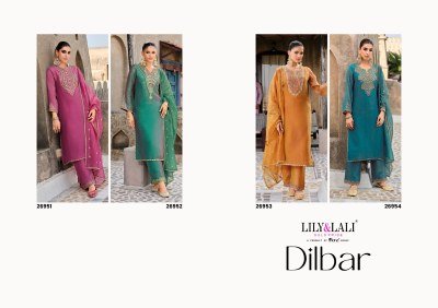Lily And Lali Dilbar Top Set Handcrafted Fancy Simmer Silk with Exclusive Sleeve And Lace Bottom  Embroidered Net Dupatta with Tassels Wholesale kurtis catalogs