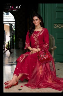 Lily And Lali Embroidered Angrakha Kurti Set with Mirror Work with Pocket Embroidered Palazzo And Organza Dupatta Wholesale kurtis catalogs