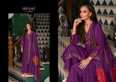 Lily And Lali Embroidered Angrakha Kurti Set with Mirror Work with Pocket Embroidered Palazzo And Organza Dupatta Wholesale kurtis catalogs