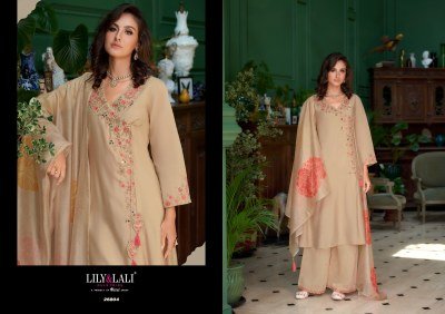 Lily And Lali Embroidered Angrakha Kurti Set with Mirror Work with Pocket Embroidered Palazzo And Organza Dupatta Wholesale kurtis catalogs