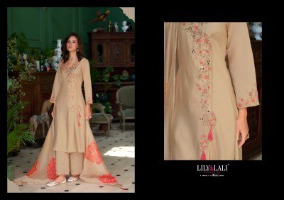 Lily And Lali Embroidered Angrakha Kurti Set with Mirror Work with Pocket Embroidered Palazzo And Organza Dupatta Wholesale kurtis catalogs