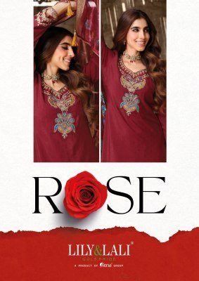 Lily And Lali Exclusive Rose Handwork Set  Simmer Silk Top And Bottom with Floral Dupatta Wholesale kurtis catalogs