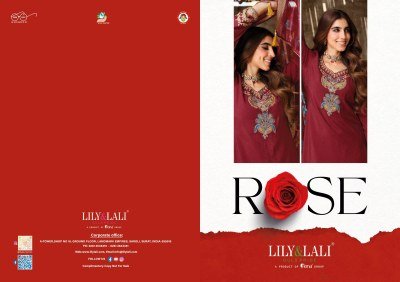 Lily And Lali Exclusive Rose Handwork Set  Simmer Silk Top And Bottom with Floral Dupatta Wholesale kurtis catalogs