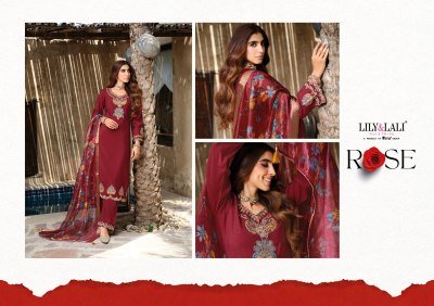 Lily And Lali Exclusive Rose Handwork Set  Simmer Silk Top And Bottom with Floral Dupatta Wholesale kurtis catalogs