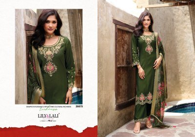Lily And Lali Exclusive Rose Handwork Set  Simmer Silk Top And Bottom with Floral Dupatta Wholesale kurtis catalogs