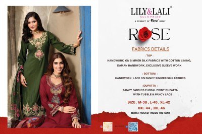 Lily And Lali Exclusive Rose Handwork Set  Simmer Silk Top And Bottom with Floral Dupatta Wholesale kurtis catalogs