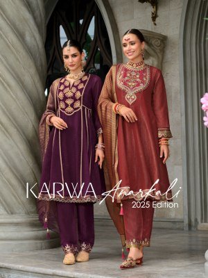 Lily And Lali Karwa Anarkali 2025 Exclusive Embroidered Silk Suit with Handwork Kali Design  And Fancy Dupatta Wholesale Collection kurtis catalogs
