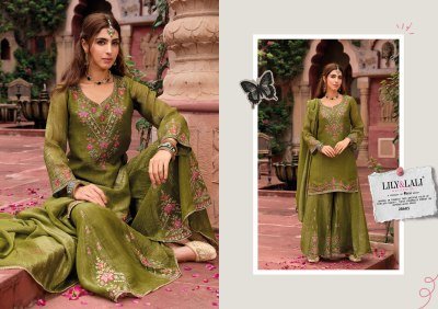Lily And Lali Lashkara New Silk Embroidered Kurti Set with Handwork Divider Palazzo And Dupatta Wholesale kurtis catalogs