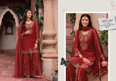 Lily And Lali Lashkara New Silk Embroidered Kurti Set with Handwork Divider Palazzo And Dupatta Wholesale kurtis catalogs