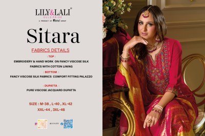 Lily  And Lali Sitara Designer Kurti Embroidered Viscose Silk Top Palazzo with Cotton Lining And Jacquard Dupatta Wholesale kurtis catalogs