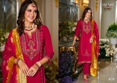 Lily  And Lali Sitara Designer Kurti Embroidered Viscose Silk Top Palazzo with Cotton Lining And Jacquard Dupatta Wholesale kurtis catalogs