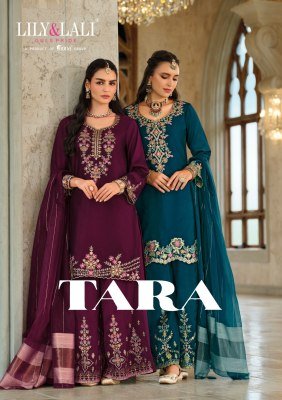 Lily And Lali Tara Festival Collection Heavy Embroidered Silk Top with Cotton Lining Divider Palazzo And Pure Viscose Dupatta WholesaleFestival Collec wholesale catalogs