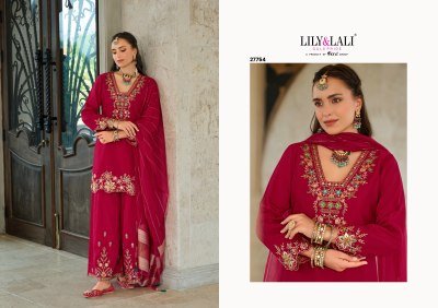 Lily And Lali Tara Festival Collection Heavy Embroidered Silk Top with Cotton Lining Divider Palazzo And Pure Viscose Dupatta WholesaleFestival Collec kurtis catalogs