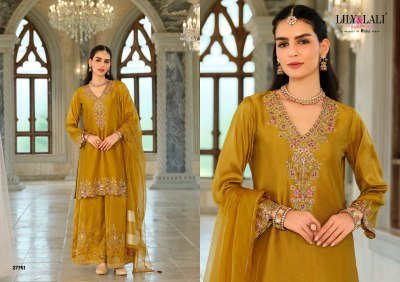 Lily And Lali Tara Festival Collection Heavy Embroidered Silk Top with Cotton Lining Divider Palazzo And Pure Viscose Dupatta WholesaleFestival Collec kurtis catalogs